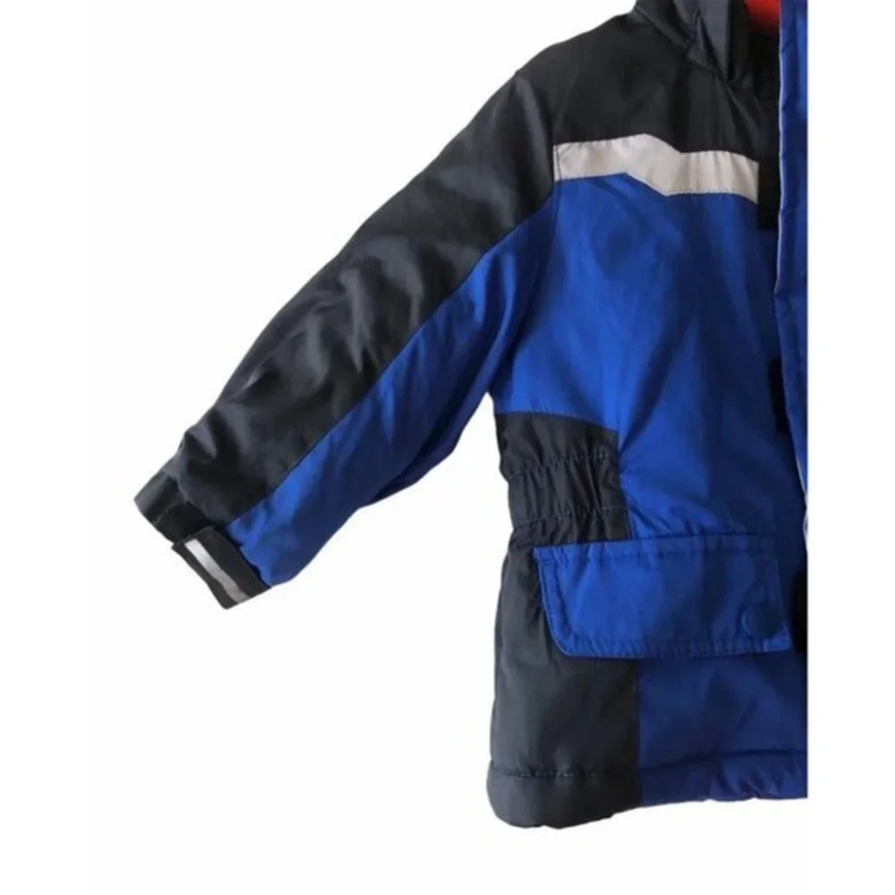 Oshkosh‎ Colorblock Hooded Winter Jacket Blue Black Reflective Fleece Lined